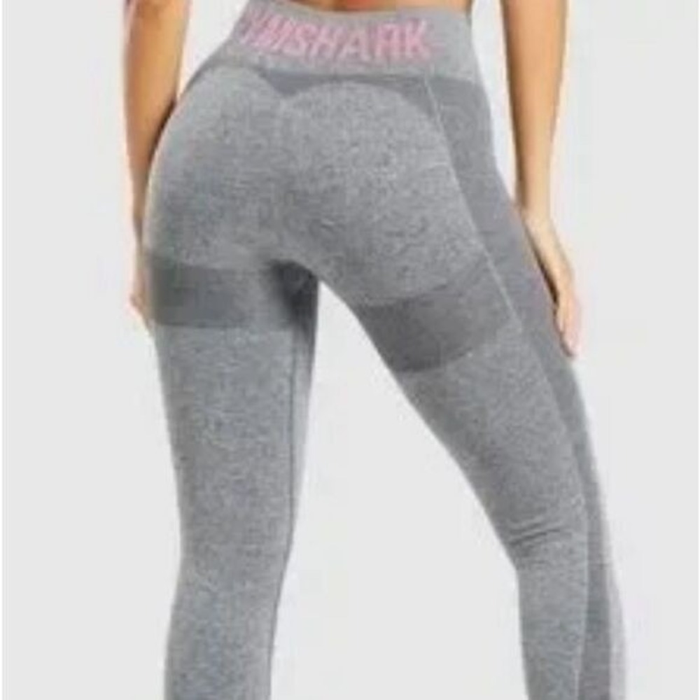 Gymshark Flex Leggings Womens XS Gray Pink Logo High Waist Seamless Contour